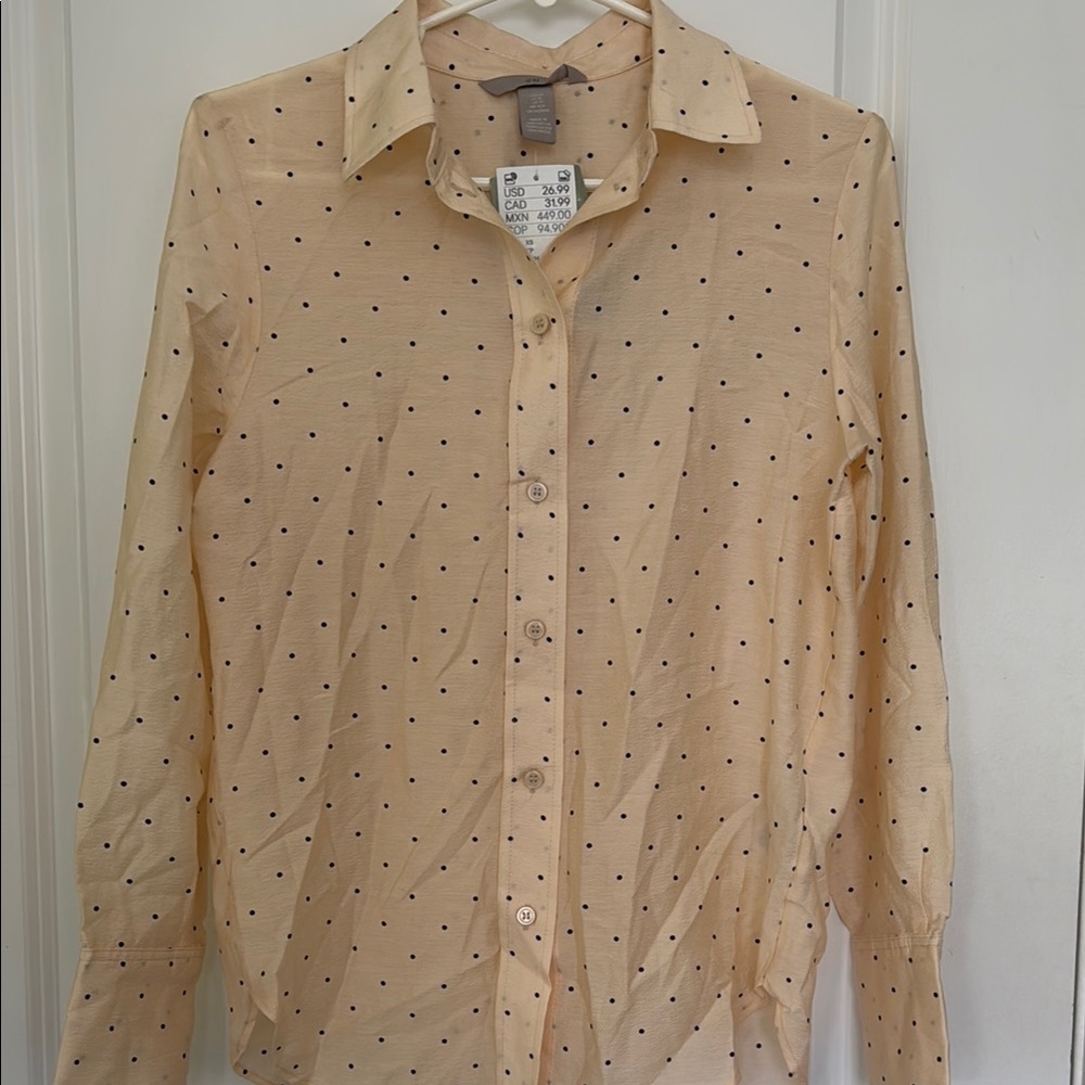 H&M Cream and Black Casual Button Down Shirt